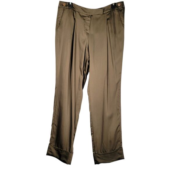 Emporio Armani Women’s Silk Blend Pleated Wide Leg Pants 46 (US 12) Brown Italy - Picture 1 of 11